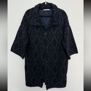 Chiaramente Made in Italy Wool Longline Geometric Knit Sweater Cardigan Size L